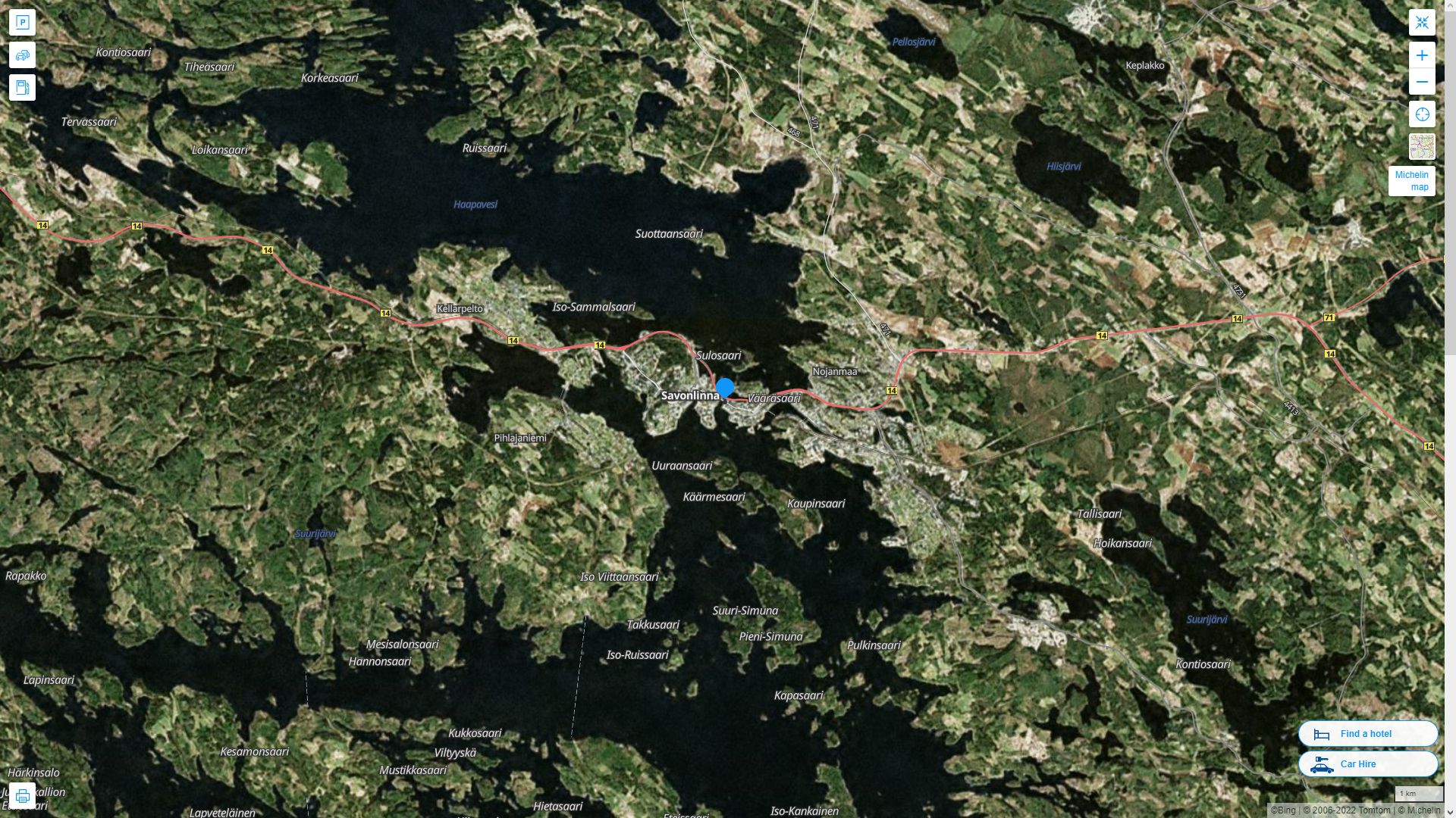 Savonlinna Finlande Autoroute et carte routiere avec vue satellite